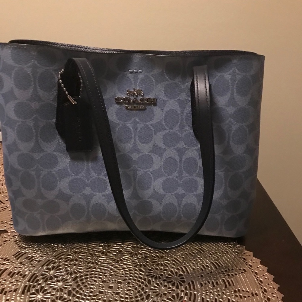 Blue Authentic Coach Signature Avenue Carryall